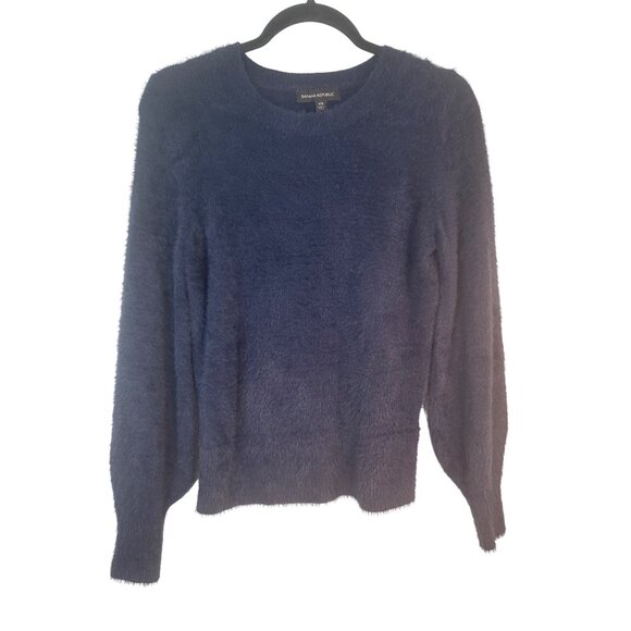 Banana Republic XS Fuzzy Navy Blue Sweater Long Sleeve Soft Nylon Cotton Blend - Picture 7 of 12